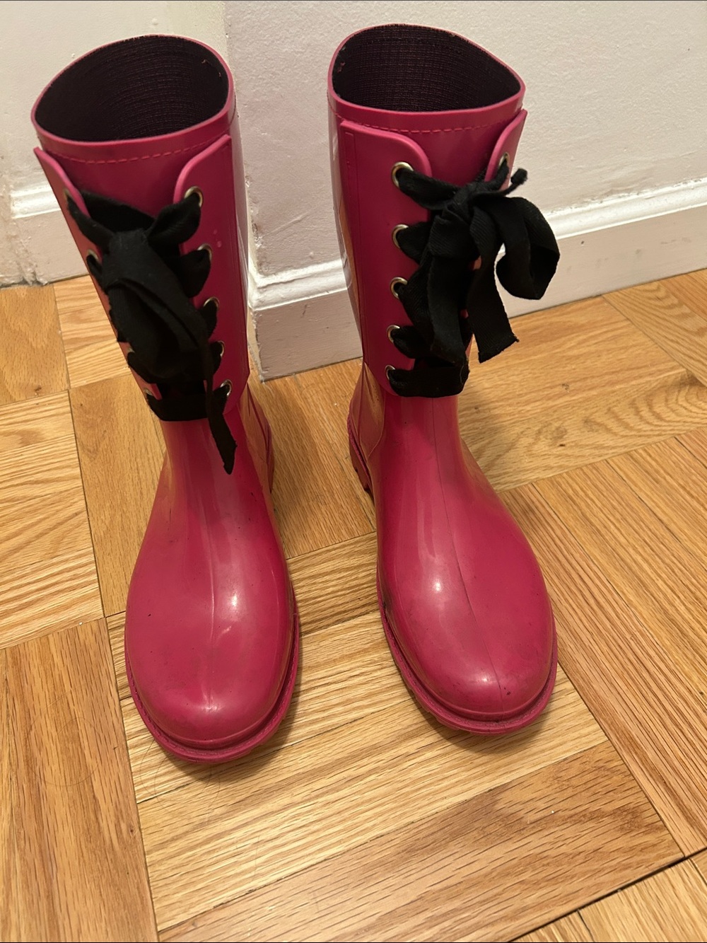 RED Valentino Hot Pink Lace-Up Rain Boots - Picture 2 of 16